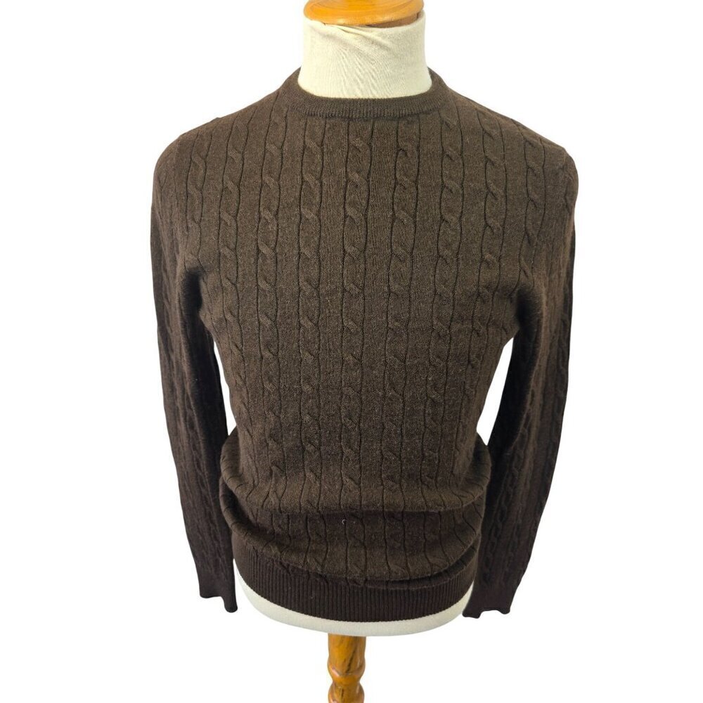 Gregory Arber Dark Brown Crew Neck Sweater Mens S/M Tight Cable Knit Wool Blend